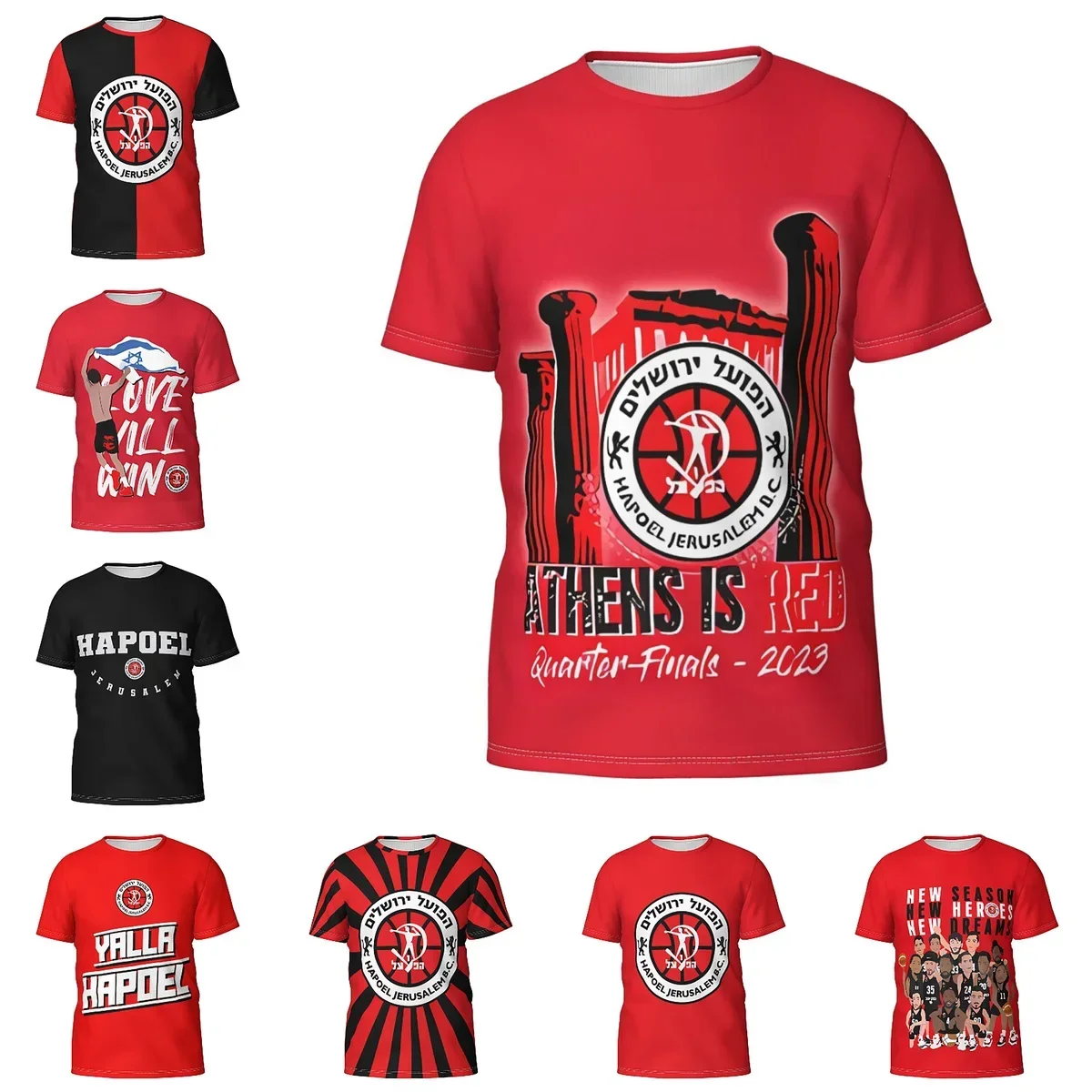 

Hapoel Jerusalem Basketball Мужская спортивная хлопковая классическая футболка с короткими рукавами и круглым вырезом Футболка