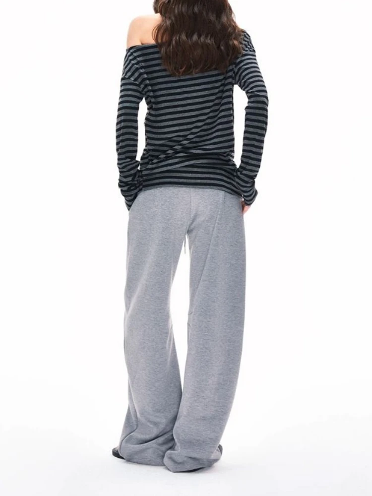 Y2k Aesthetics Stripes Slash Neck Tops Women Harajuku Casual Streetwear T-shirt Vintage Long Sleeve Simple Shirts Grunge E-girls