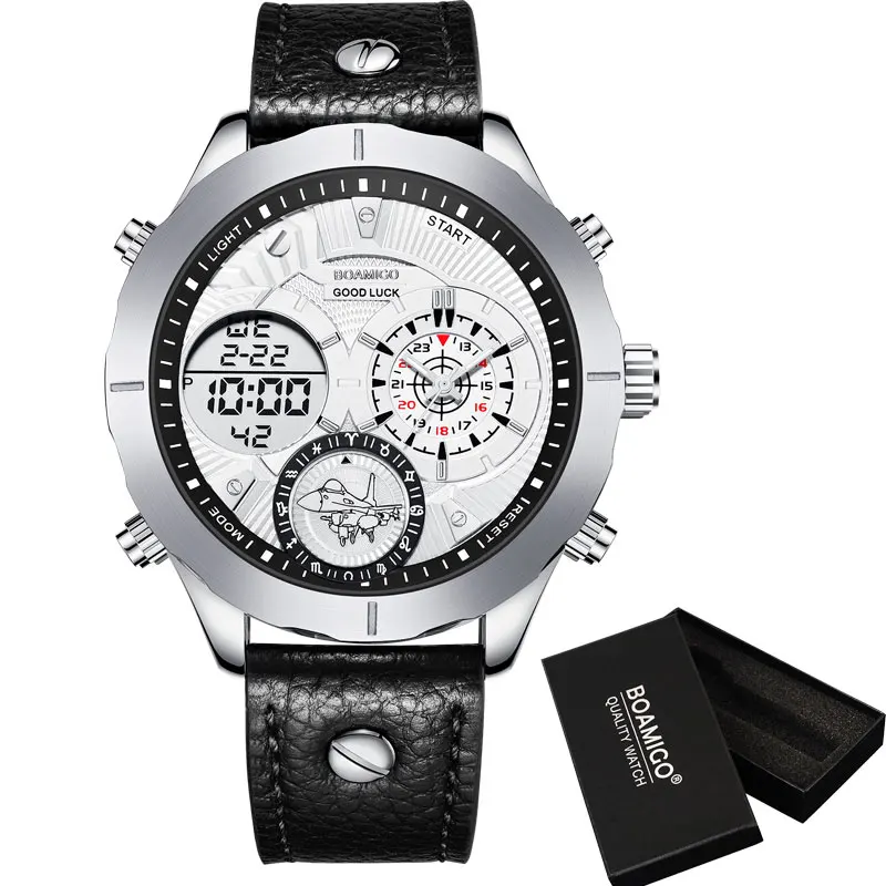 reloj hombre BOAMIGO 2022 military Fashion Men Watches Top Brand Luxury big Sports digital analog leather Quartz Watch for Men