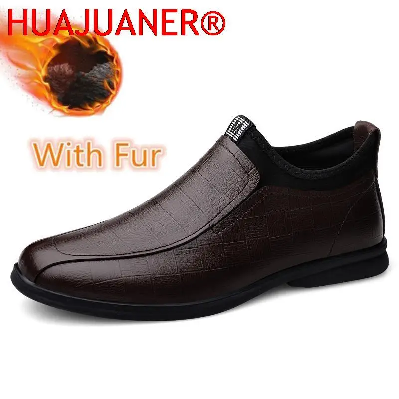 

Autumn Winter Men's Genuine Leather Boots Soft Anti-slip Male Slip on Shoes Lightweight Casual Warm Shoes Handmade Driving Shoes