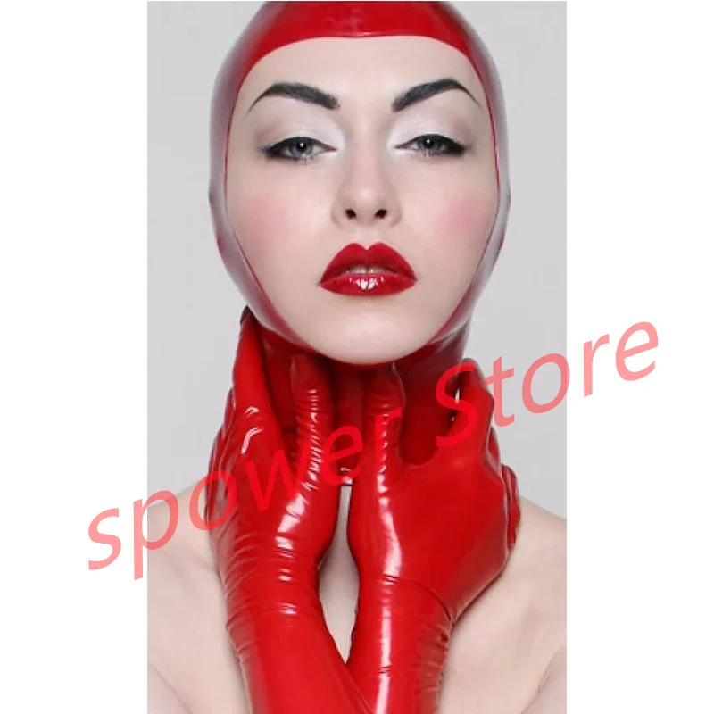 

Natural Latex Full Head Latex Hoods Rubber Mask Fetish Cosplay Costumes Red with White Trim Back Zip Club Wear