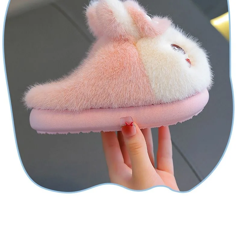 Picture 6: Adorable Smiling Rabbit Plush Slippers For Kids Winter Cozy Indoor Slide Shoes Toddler Anti Odor Boys Girls Home Mules Slippers