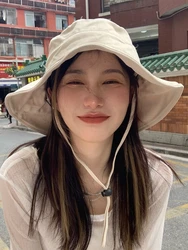 Women's Large Brim Hat Korean Style Summer Fashionable Sunscreen Cap UV Protection Face Covering Fishing Hat Casual Flat Top