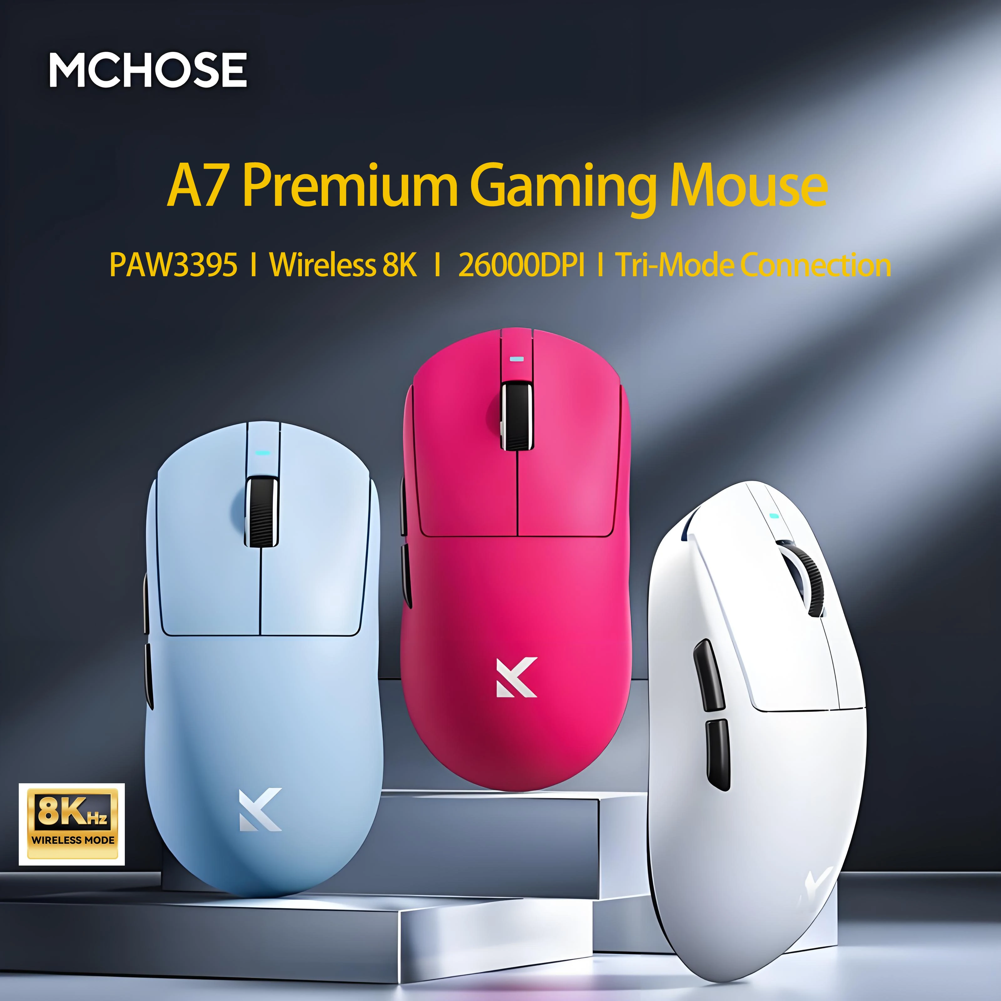 MCHOSE A7 Gaming Mouse Wireless 8K Hz PAW3395 Gaming Mouse Bluetooth Tri-Mode Connection, 26000DPI Gaming Pro Same Mouse