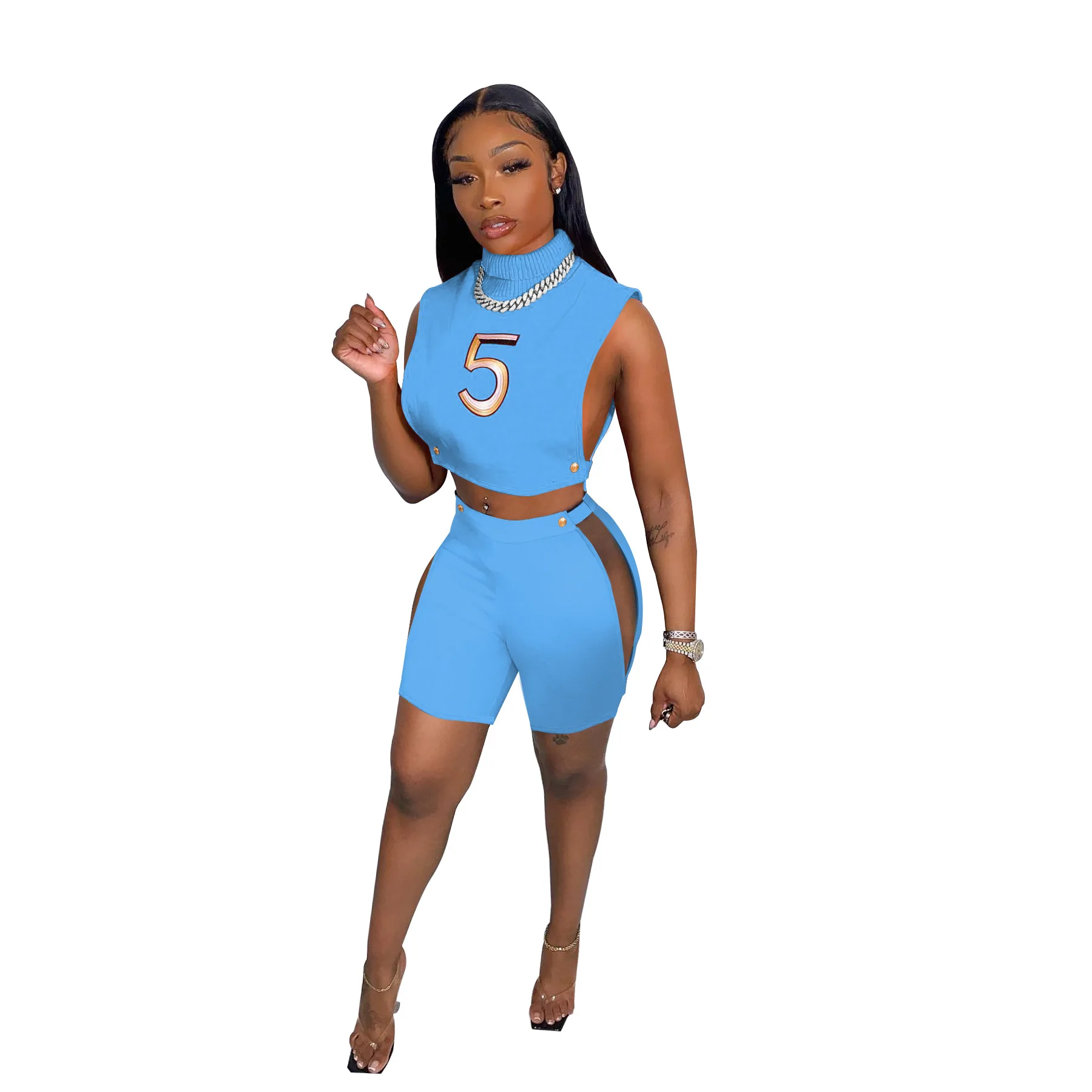 Fitness Summer Tracksuit Women Outfits Two Piece Sets Casual Letter Print Crop Tops Vest Bikers Shorts Joggerss Sport Sweat Suit