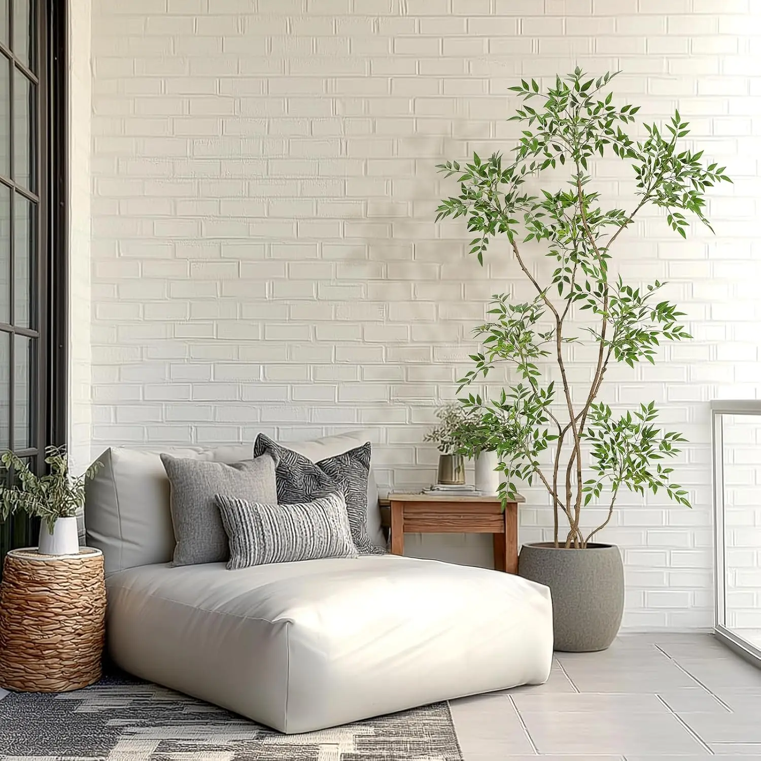 أشجار صناعية نباتية صناعية في الأواني مع أوراق نابضة بالحياة، شجرة ناندينا كبيرة مزيفة لديكور المنزل والمكتب الداخلي والخارجي