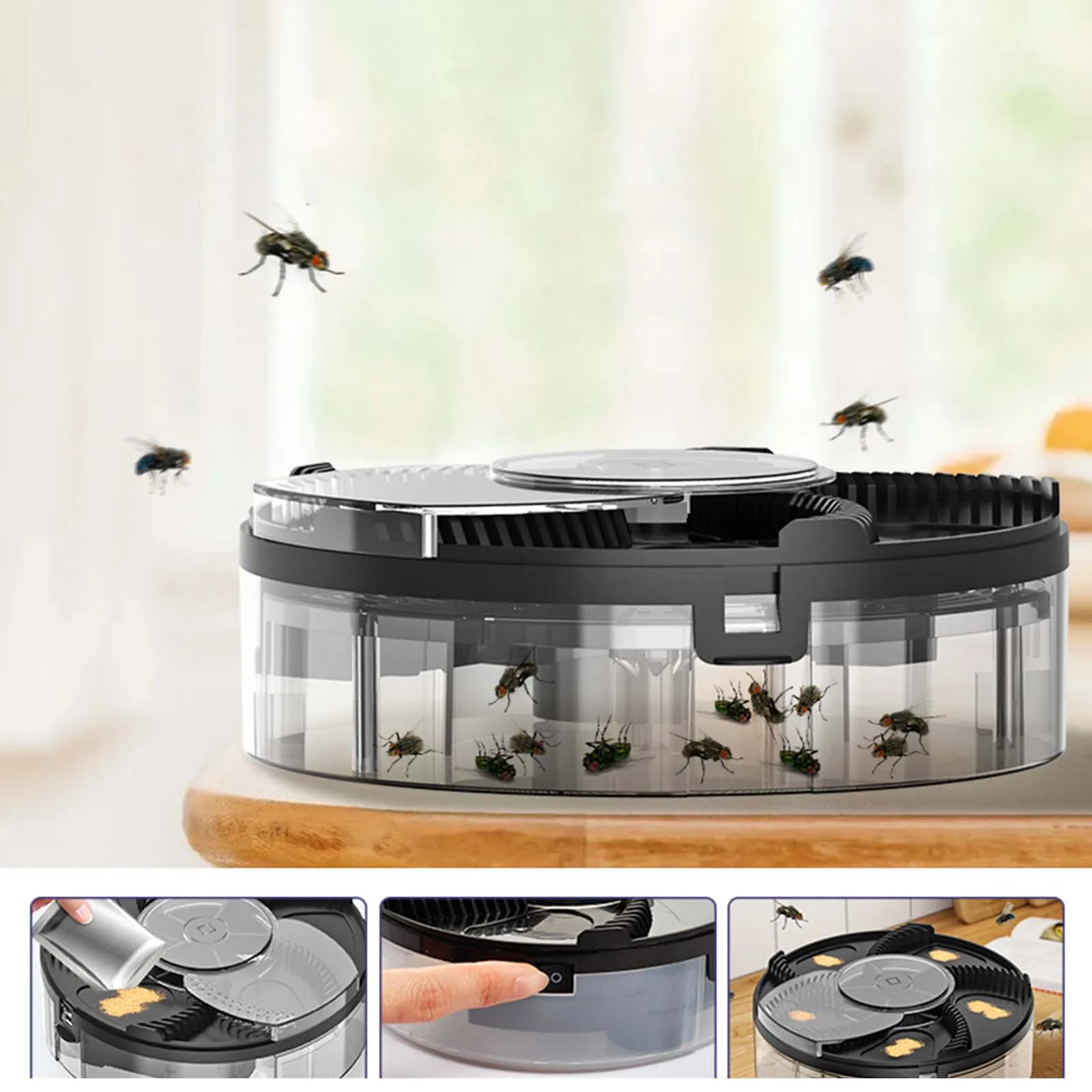 Rotating Automatic Flycatcher Pest Control Removable USB Rechargeable Insect Catcher Electric Fly Trap for Househould Kitchen