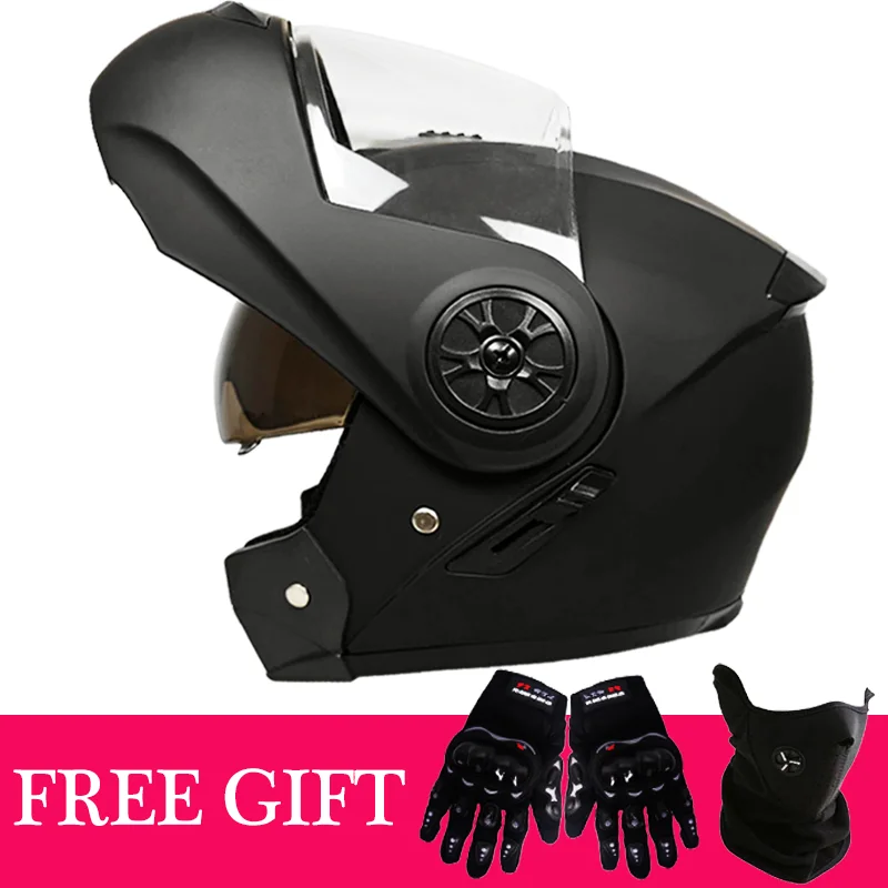 Flip Up Motorcycle Helmet with Removable Inner Sun Visor for Men Women Unisex Modular Helmets With Gloves And Scarf