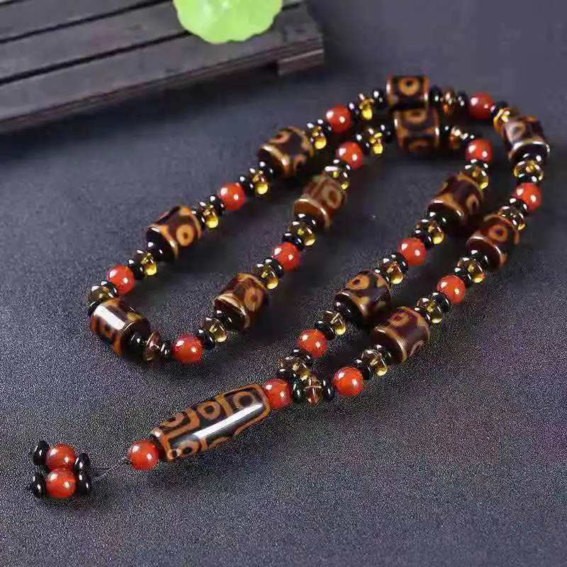 Agate Nine-eye Dzi Beads Necklace Versatile Simple Pendant Ethnic Style