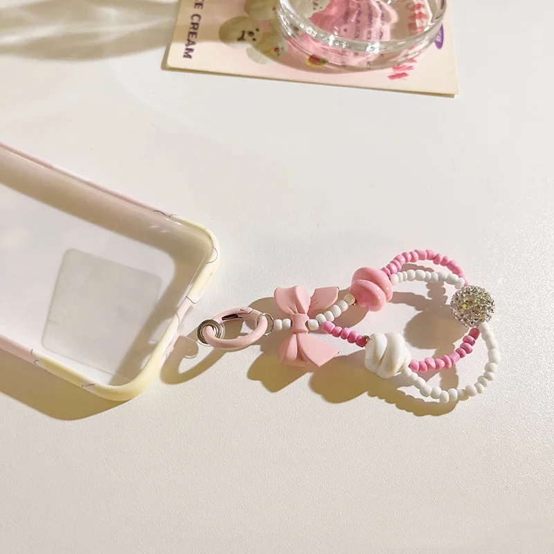 

Милый мультяшный брелок для телефона с накладкой-прокладкой, креативный дизайн, короткий ремешок-бант для девочек, аксессуары для телефона