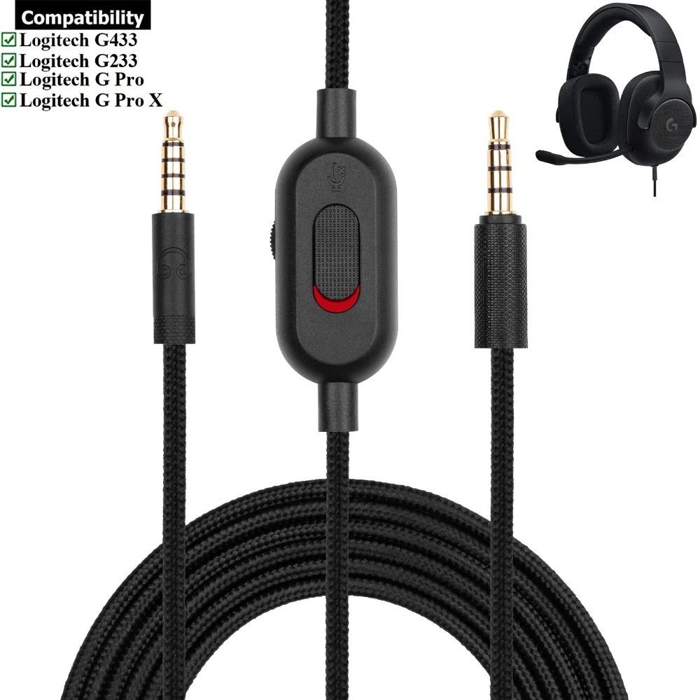 Câble d'extension de câble de remplacement tressé de 2.0M, pour casque de jeu Logitech G433 G233 G Pro X avec Clip de contrôle du Volume muet