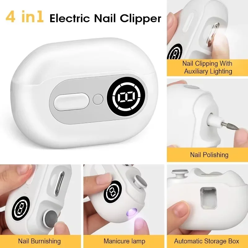 

Электрическая машинка для стрижки ногтей с USB-зарядкой, автоматическая, безопасная, с УФ-лампой для детей, взрослых и пожилых людей