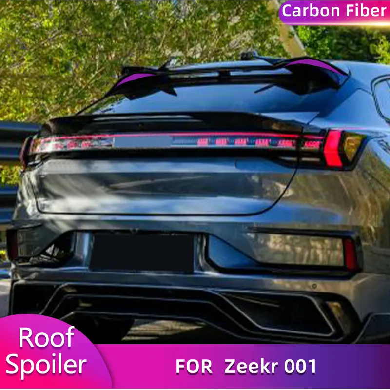 Real Carbon Fiber Car Rear Roof Spoiler Wings Tail Roof Wing Lip Spoiler For Zeekr 001 2021-2023