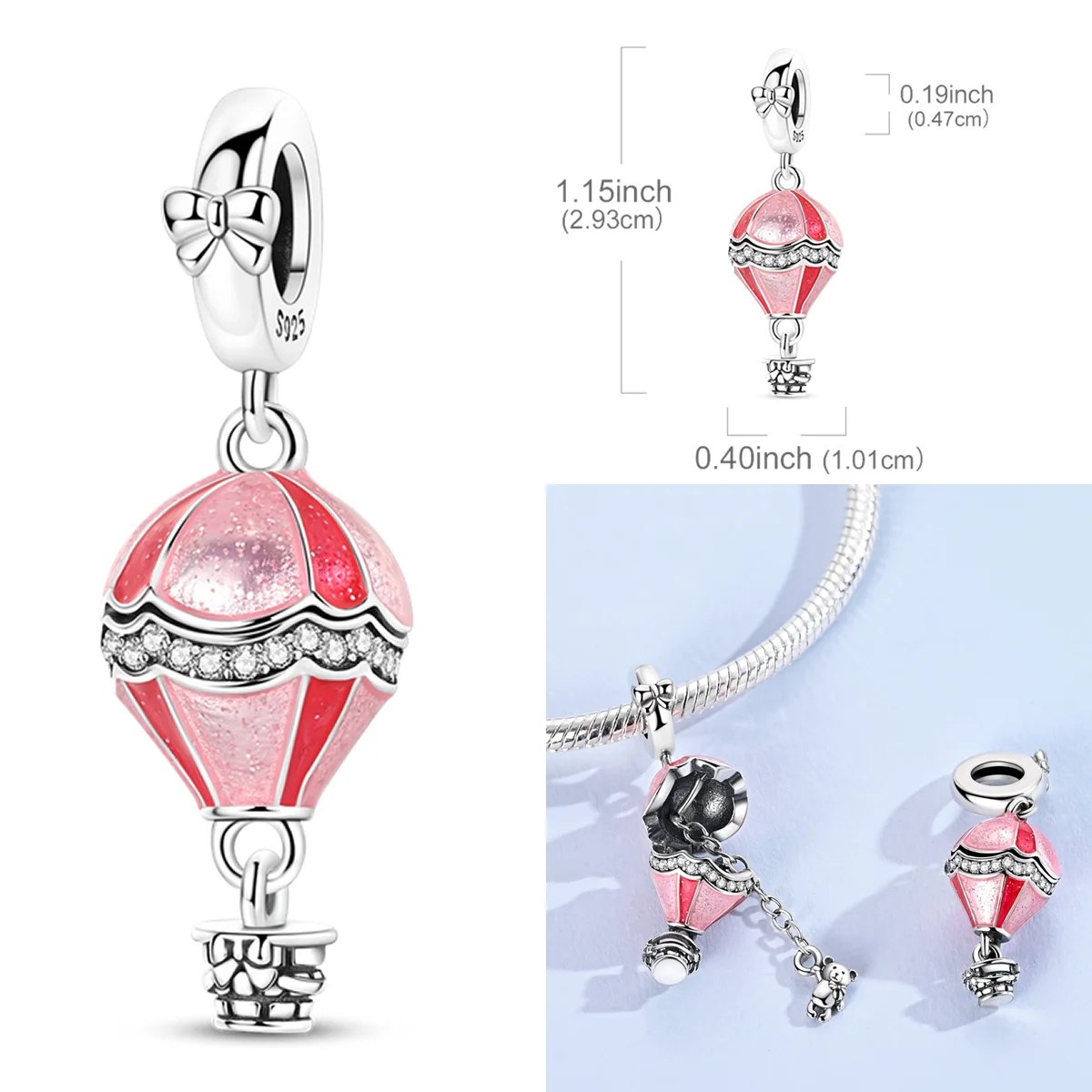 

925 Sterling Silver Charms Bead Foldable Hot Air Balloon Dangle Fit Original Bracelet DIY Women Jewelry