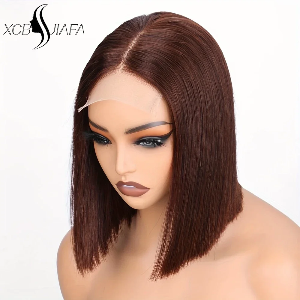 Коричневые прямые парики Боб 16 дюймов 13x4 Кружевные фронтальные парики Шоколадный цвет Бразильский кружевной фронтальный парик из человеческих волос Предварительно выщипанные