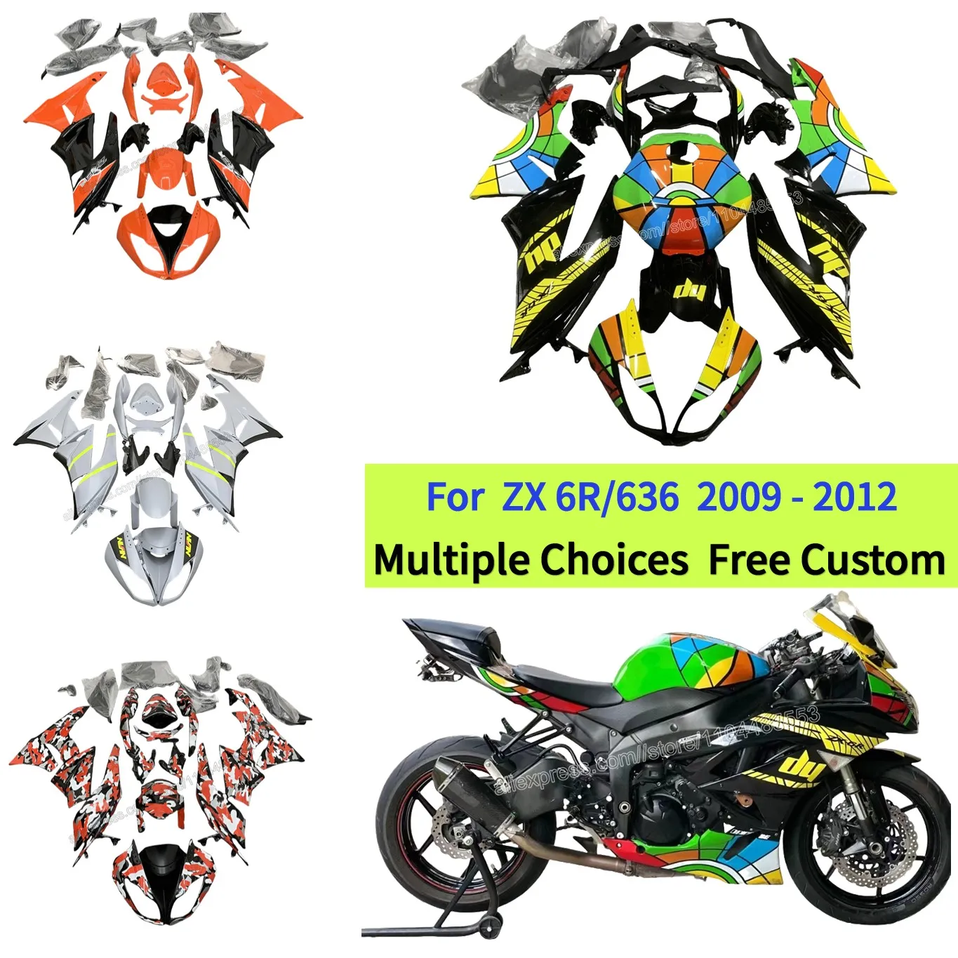 

Custom Fairings for Ninja ZX6R 636 2009 2010 2011 2012 ZX-6R ABS Injection Molding