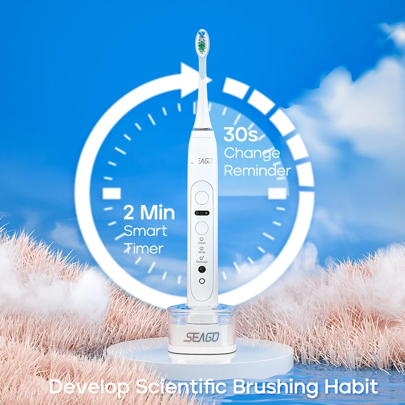 Seago nueva llegada SG-982 táctil sin costuras 9 modos sensor de presión inteligente cepillo de dientes sónico recargable