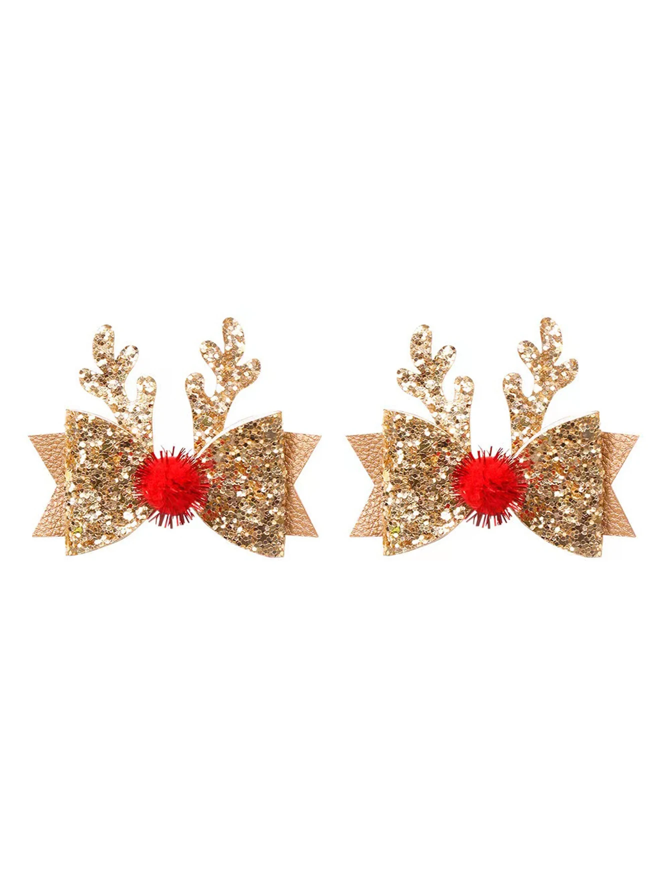 A pair of children\'s Christmas deer antler hair clips, women\'s jewelry, glittering pink Glitter edge clip, fur ball, elk bow hea