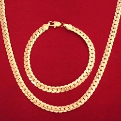 925 Sterling silver 18K gold classic 6MM Chain Bracelets Neckalce for Women Men fashion Party wedding jewelry sets gifts