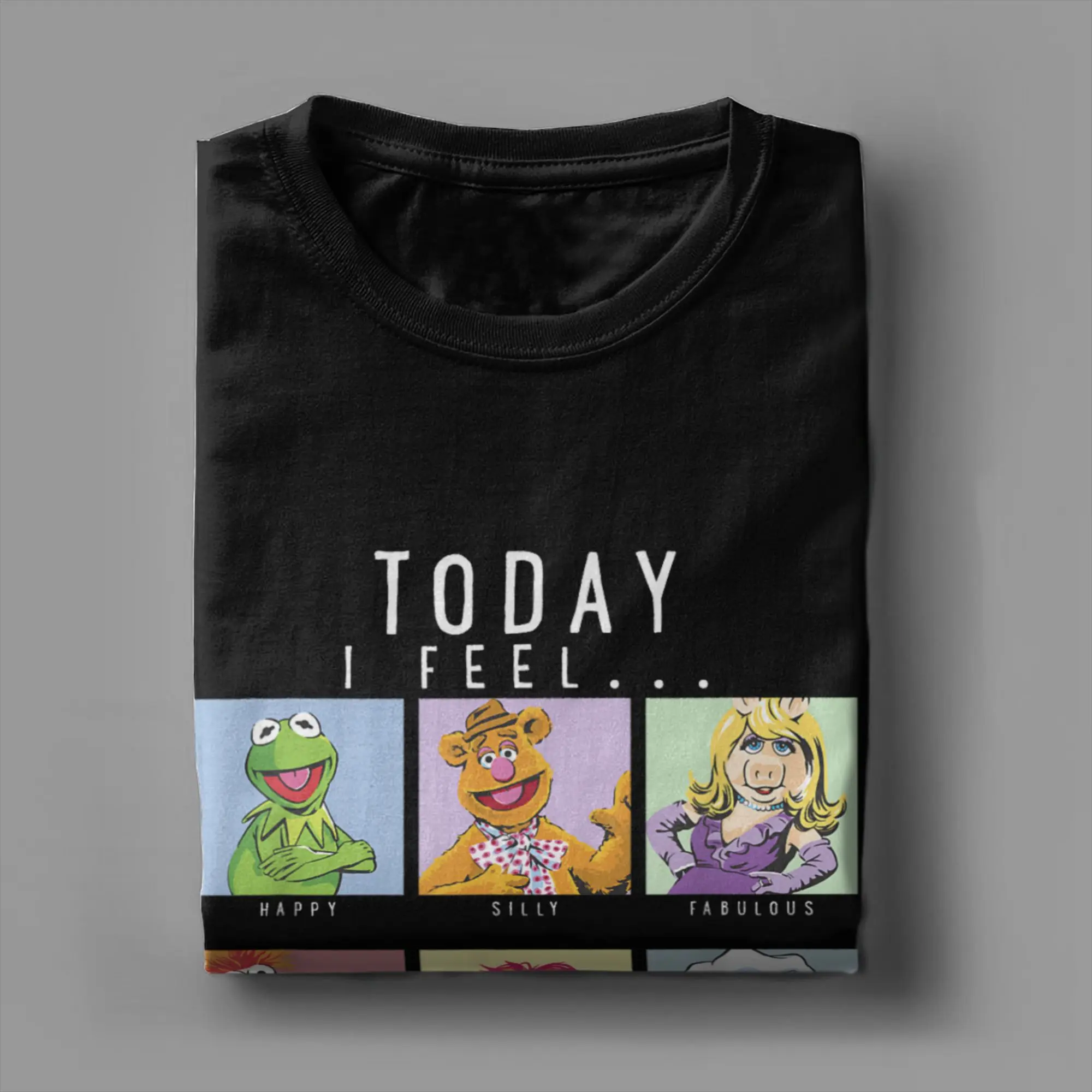 The Muppets Today I Feel Box Up Character Portraits  Men T Shirts Tees Short Sleeve Round Neck T-Shirts Cotton Plus Size Clothes view 4