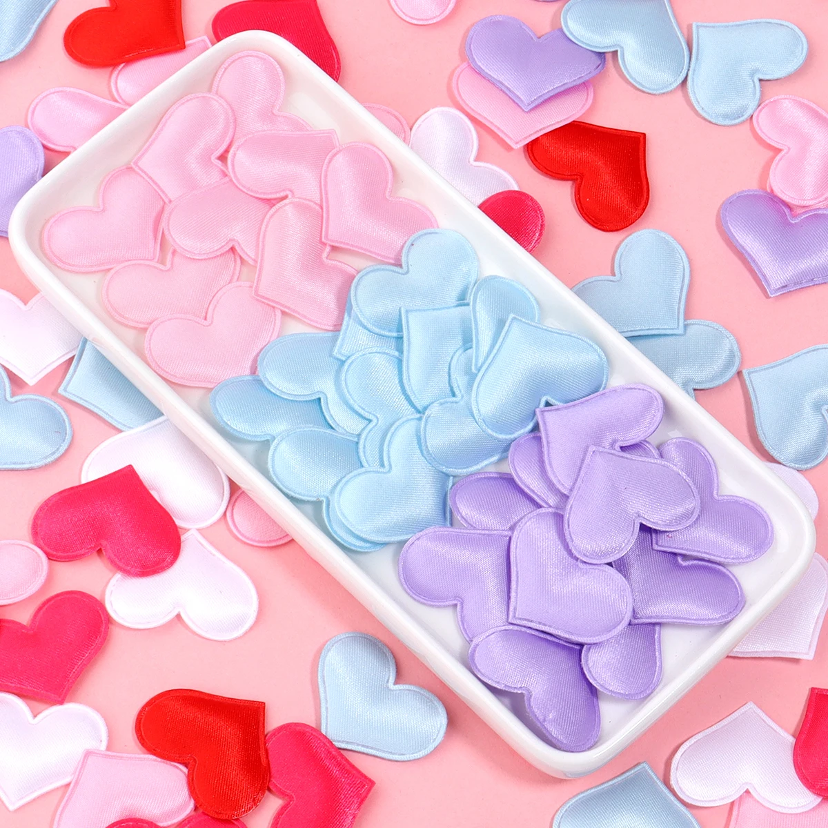 50/100Pcs 스폰지 새틴 심장 꽃잎 DIY 공예 바느질 용품에 대 한 다채로운 인공 직물 꽃잎 웨딩 발렌타인 장식