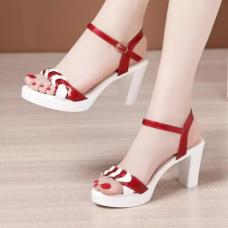 sapatos femininas women cute sweet peep toe buckle strap peep toe sandals lady classic comfort black daily heel shoes