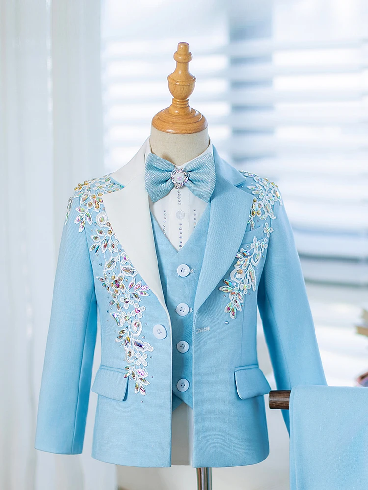 Children's Suit Set New High-End Handmade Flower Boy Host Piano Performance Blazer Traje De Niño Para Boda Boys Suits A3755