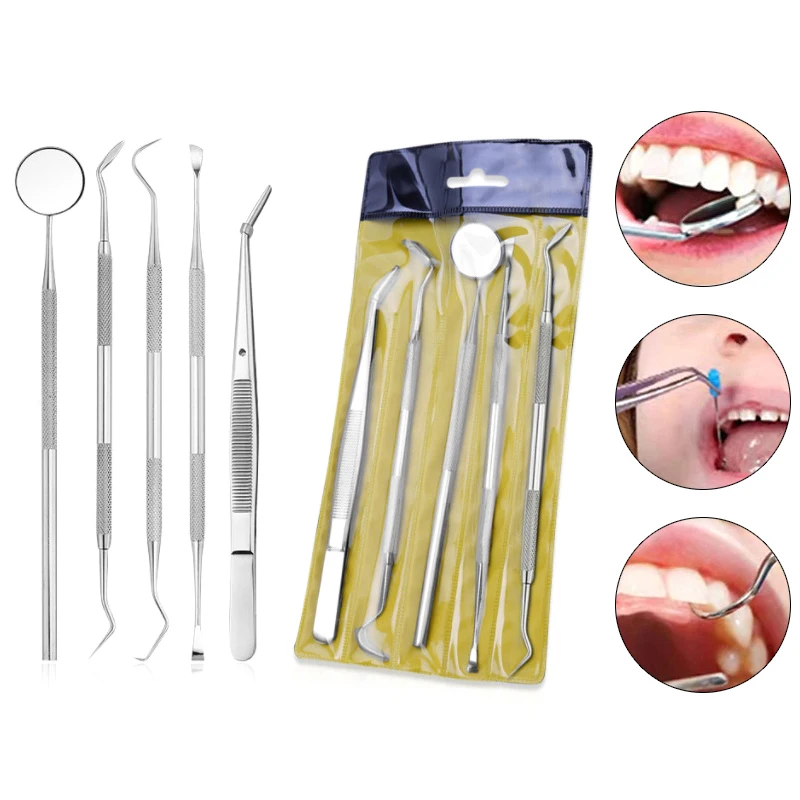 Ferramentas De Limpeza De Dente Dentista De Aço Inoxidável, Removedor De Placa, Removedor De Tártaro, Ferramentas Dentárias, Escolha Conjunto De Higiene, 3 Pcs, 4 Pcs, 5Pcs