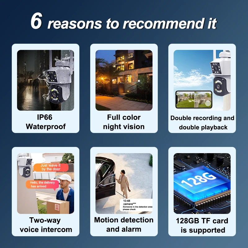 3MP التكبير 10X عدسة مزدوجة كاميرا مراقبة للمنزل اللاسلكية 1080P HD كشف الحركة في الهواء الطلق اللاسلكية واي فاي كاميرا مراقبة بالدوائر التليفزيونية المغلقة