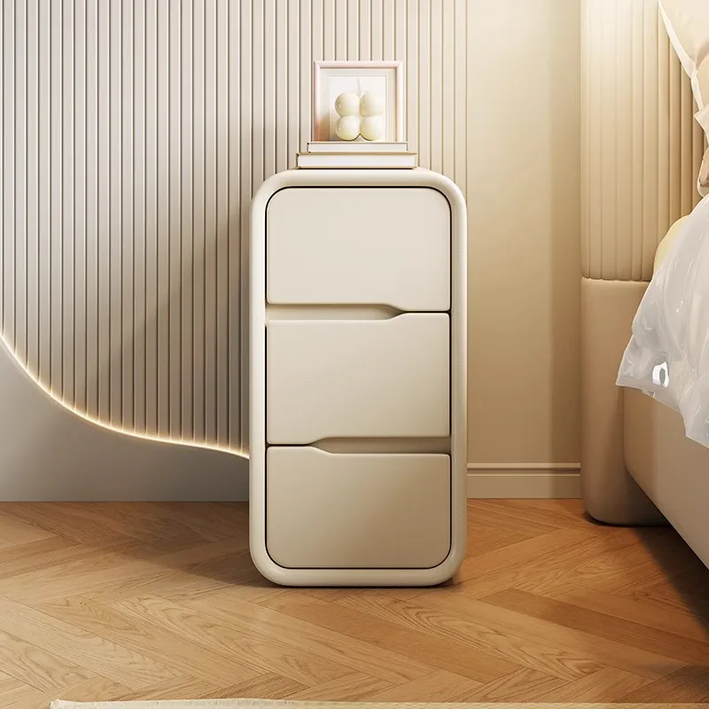 

Narrow solid wood cream wind bedside table bedside crevice cabinet drawer type three-layer simple small children's bedroom super