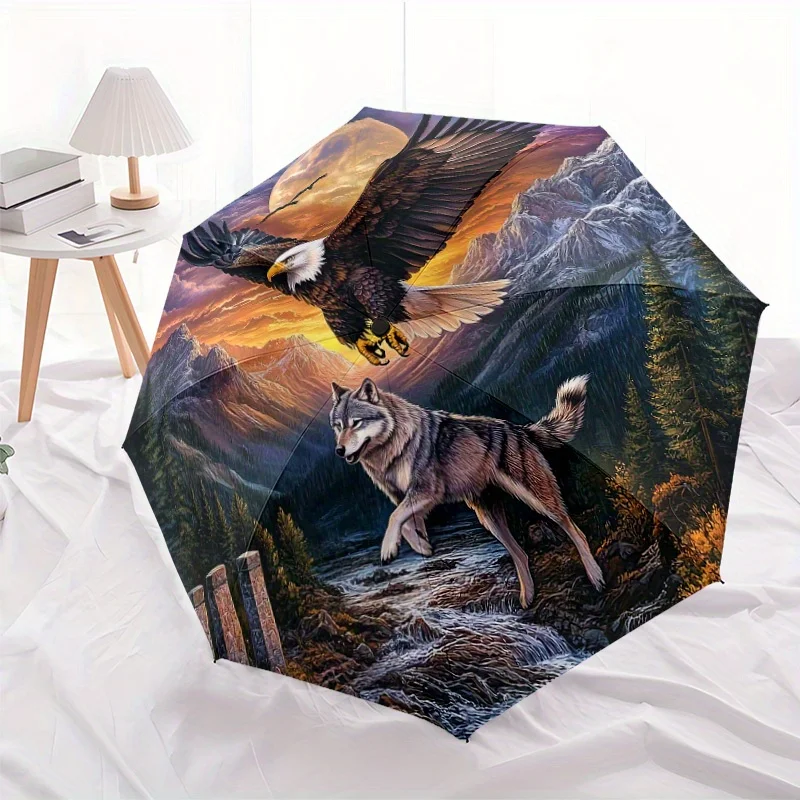 

Автоматический зонт с дизайном орла и волка, 1 шт. – легкий, компактный дорожный зонт, ветрозащитный, с 8-спицевым каркасом, с одной ручкой.