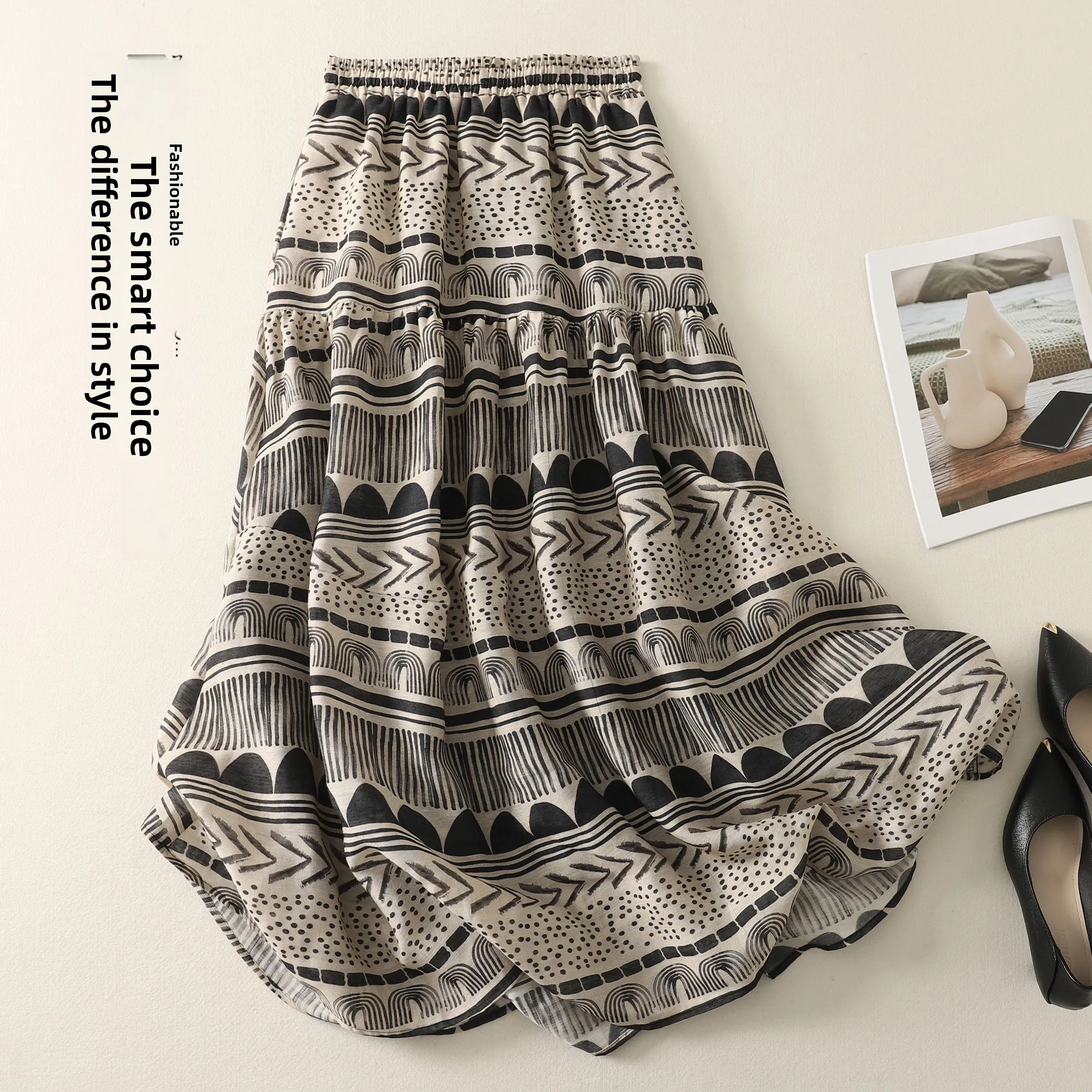 Dwuwarstwowa, luźna spódnica z lnu i bawełny, rozkloszowana, o długości do kolan, z wewnętrzną warstwą, nowość na lato.