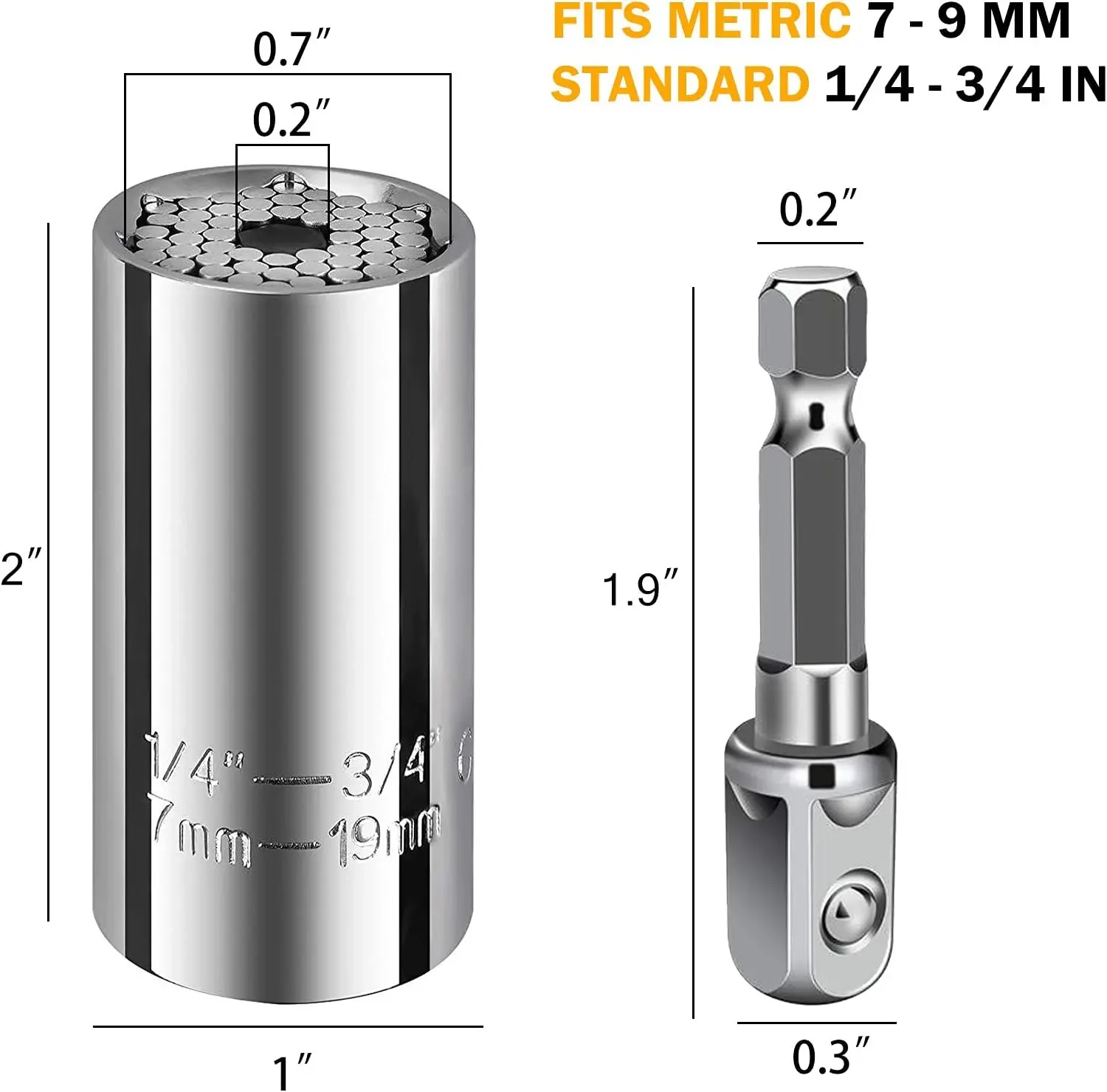 

7-19mm Universal Socket Wrench Set Magic Grip Spanner Key Power Drill Adapter Multifunctional Hand Tools for Nuts Bolts Screws