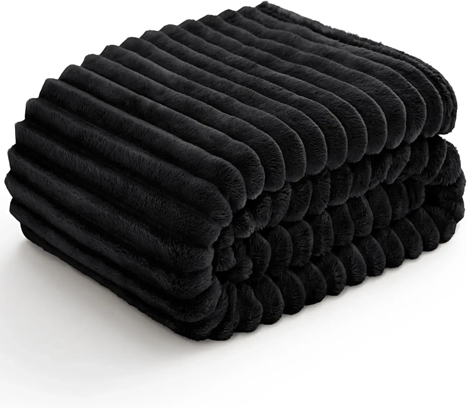 300GSM Fleece Throw Blanket Soft Warm Black Fluffy Couch Cover Decorative Striped Design Gift for Women Men