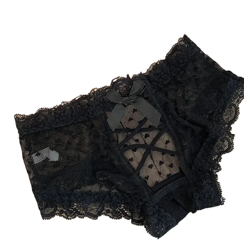 

Low-waisted Hip-lifting Triangle Pants Cotton Crotch Transparent Panties Women's New Hollow Lace Underwear Sexy Thin Bow Briefs