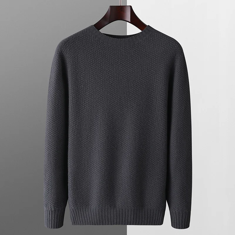 Fall/Winter New 100% Pure Merino Wool Sweater Men\'s Crewneck Pullover Fall/Winter Thin Solid Color Sweater Versatile Basics