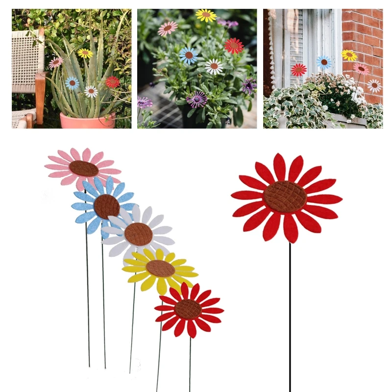 5pcs Vintage Metal Sunflower Garden Stakes Yard Lawn Patio Ornaments Waterproof Flower Stick Indoor Outdoor Decor