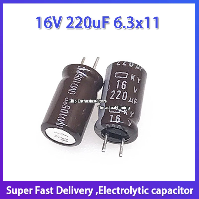 

10PCS Aluminum electrolytic capacitor 16v220uf 6.3*11 Black Diamond KY high frequency long life 16V 220uF 6.3x11