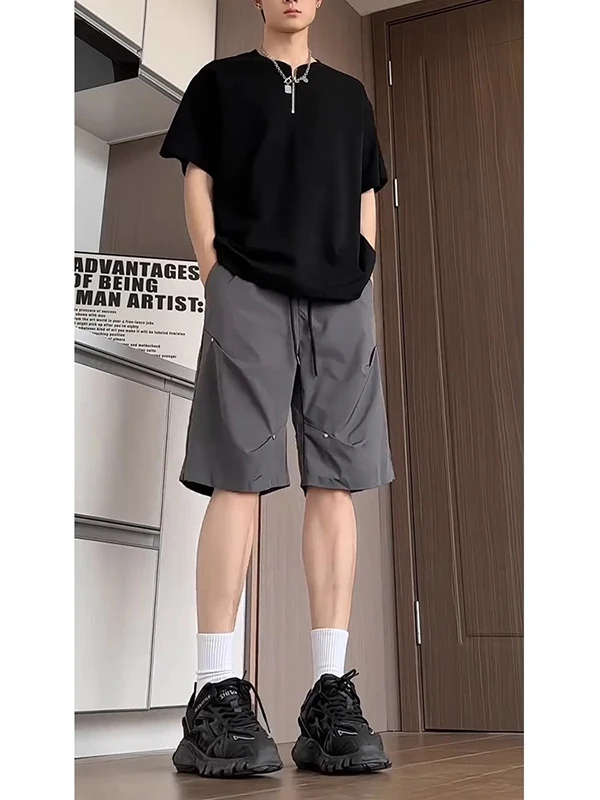 

American Sle Functional Pleated Rivet orts Men's Summer Thin Ice Silk Qui Dry Loose Straight Six Five orts