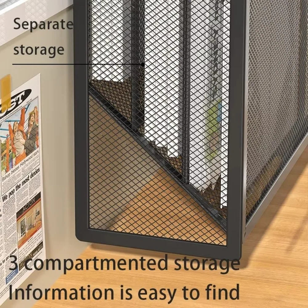 رف تخزين مجلد معدني متين متعدد الطبقات شبكي للوازم المكتبية، رف تنظيم أشتات قابلة للتعديل، حامل كتب منظم #5