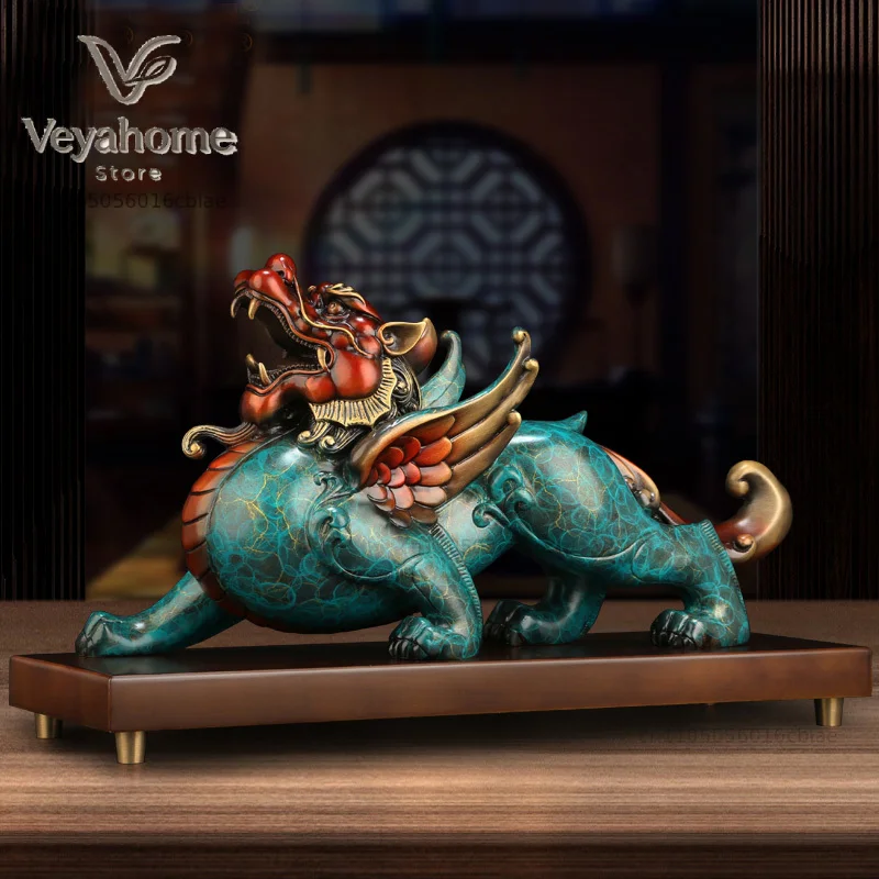 Asia home Company shop TOP high grade Good luck FENG SHUI Dragon PI XIU Mascot bring wealth money thriving business brass statue