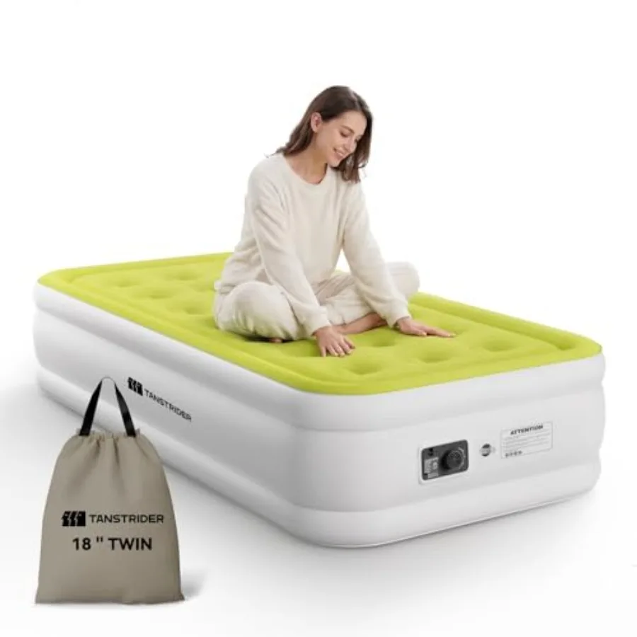 

Twin Air Mattress with Built in Pump, 18" Raised Blow up Air Bed, 3 Mins Quick Self-Inflation/Deflation, Foldable Inflatable Ma