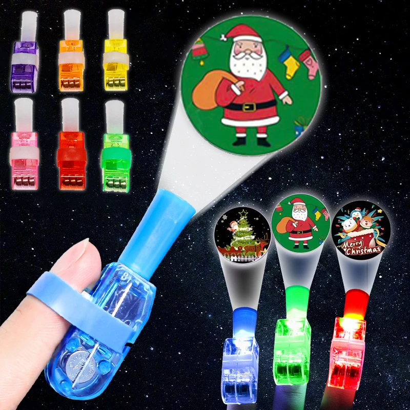 Lots LED Finger Light Glow Colorful Laser Cartoon Finger Projection Lamp Ring Lights Children's Christmas Light Projection Toys