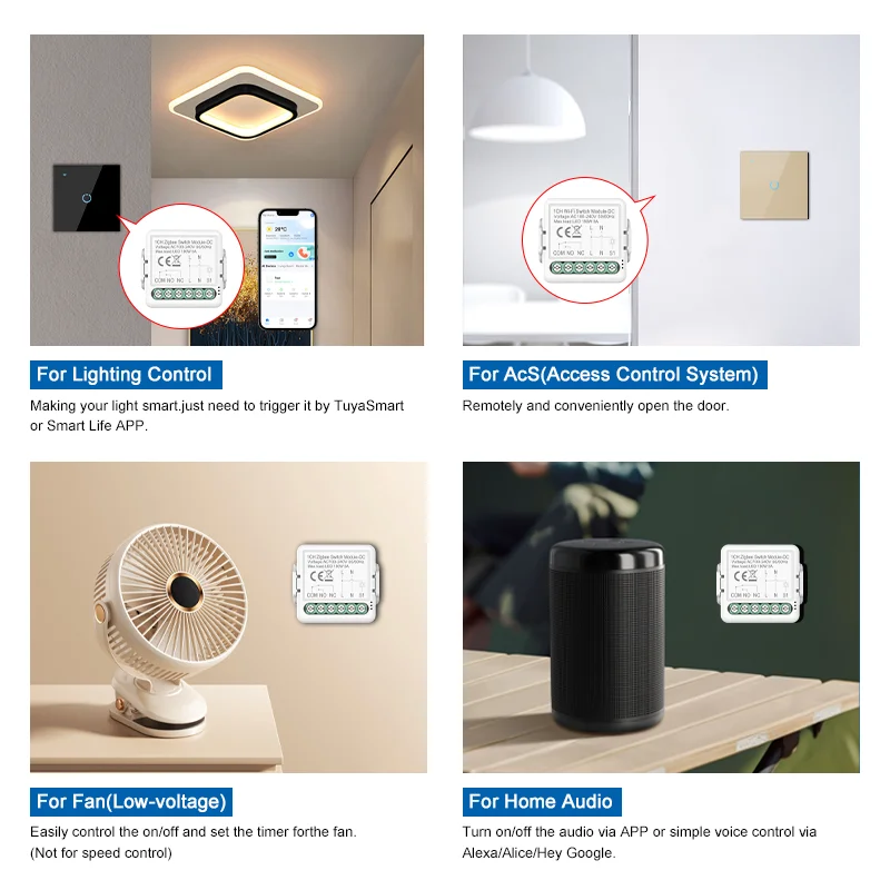 Smart Dry Contact WiFi&zigbee Switch Module Smart Home DIY Breaker Relay DC 12/24V AC 100-240V Compatible with Alexa Google Home