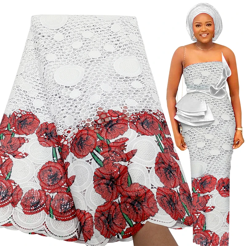 Bestway Latest Nigerian Water Soluble Lace Fabric High Quality Women Party Stone Soft Embroidery 5 Yards African Lace Fabric