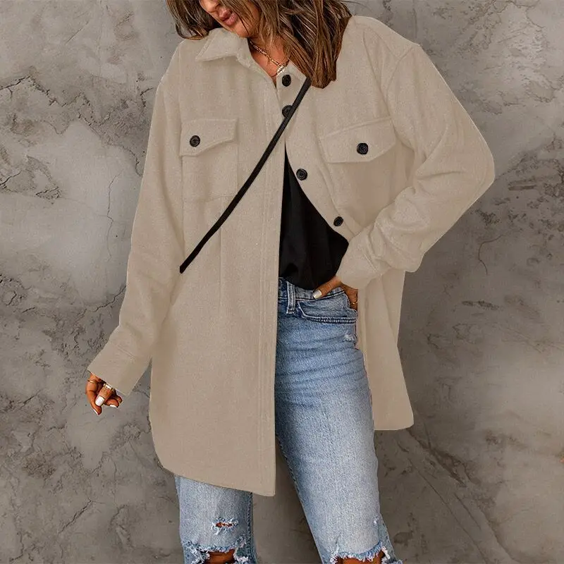 Corduroy Coat Women\'s Winter European and American New Solid Color Single breasted Casual Polo Coat