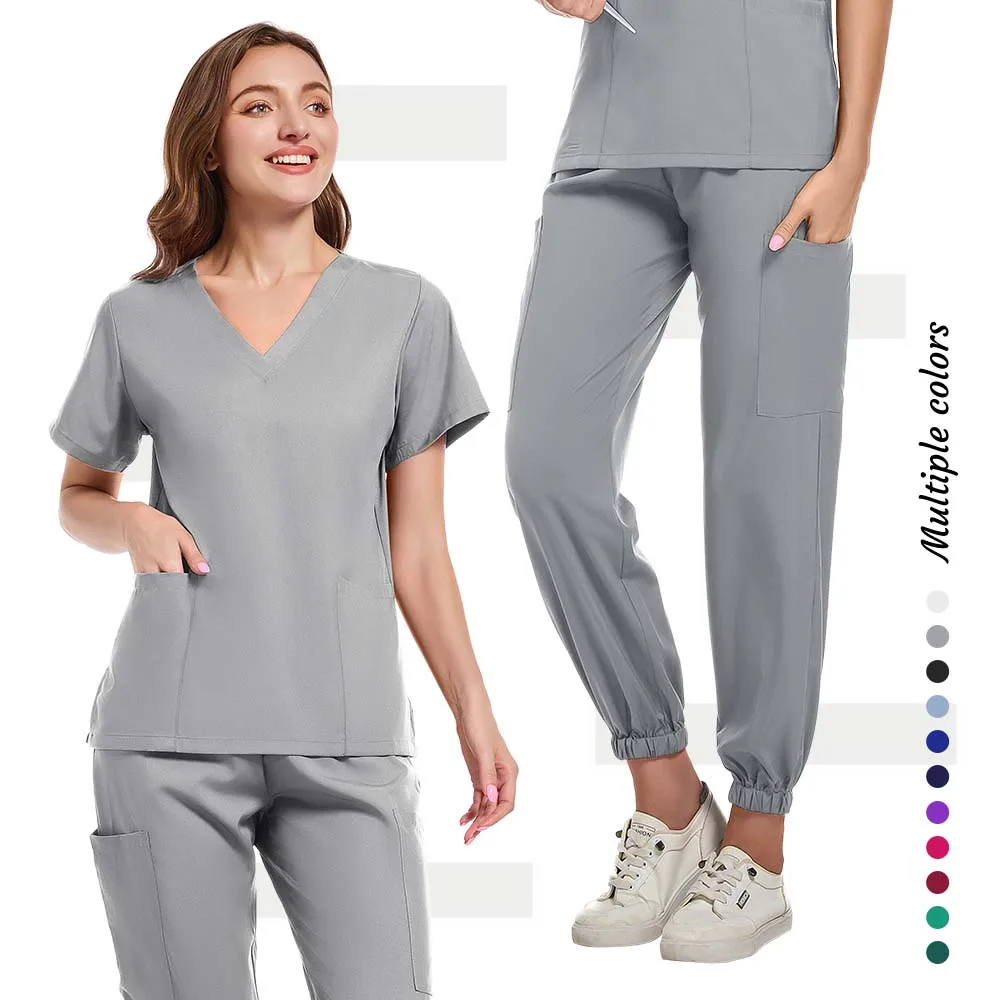 เภสัชกรทําความสะอาดชุดขัดโรงพยาบาล Stomatology ทันตกรรมหมอทํางานพยาบาลทางการแพทย์ฤดูร้อน V คอแฟชั่นขายส่ง