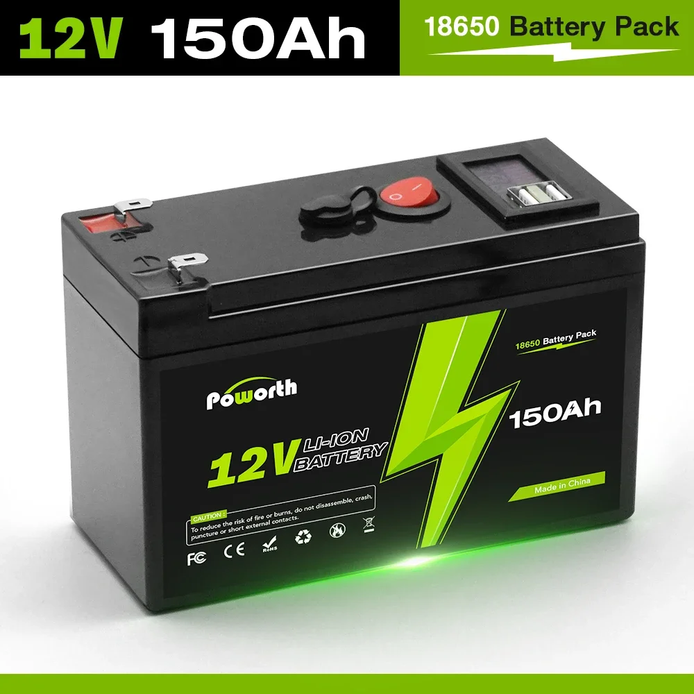 12V 150000mAh Lithium LiFePO4 Deep Cycle Battery for Solar Fish Finder Marine Outdoor Camping Off-Grid Applications with USBPort