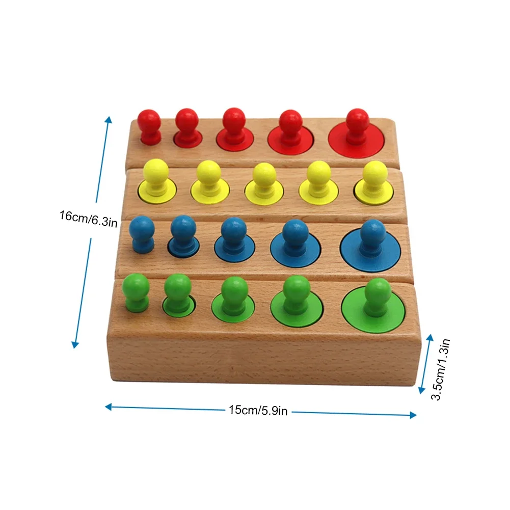 モンテッソーリの結び目のあるシリンダーブロック,カラフルな木製のおもちゃ,就学前の学校,6つのペグのセット,4個