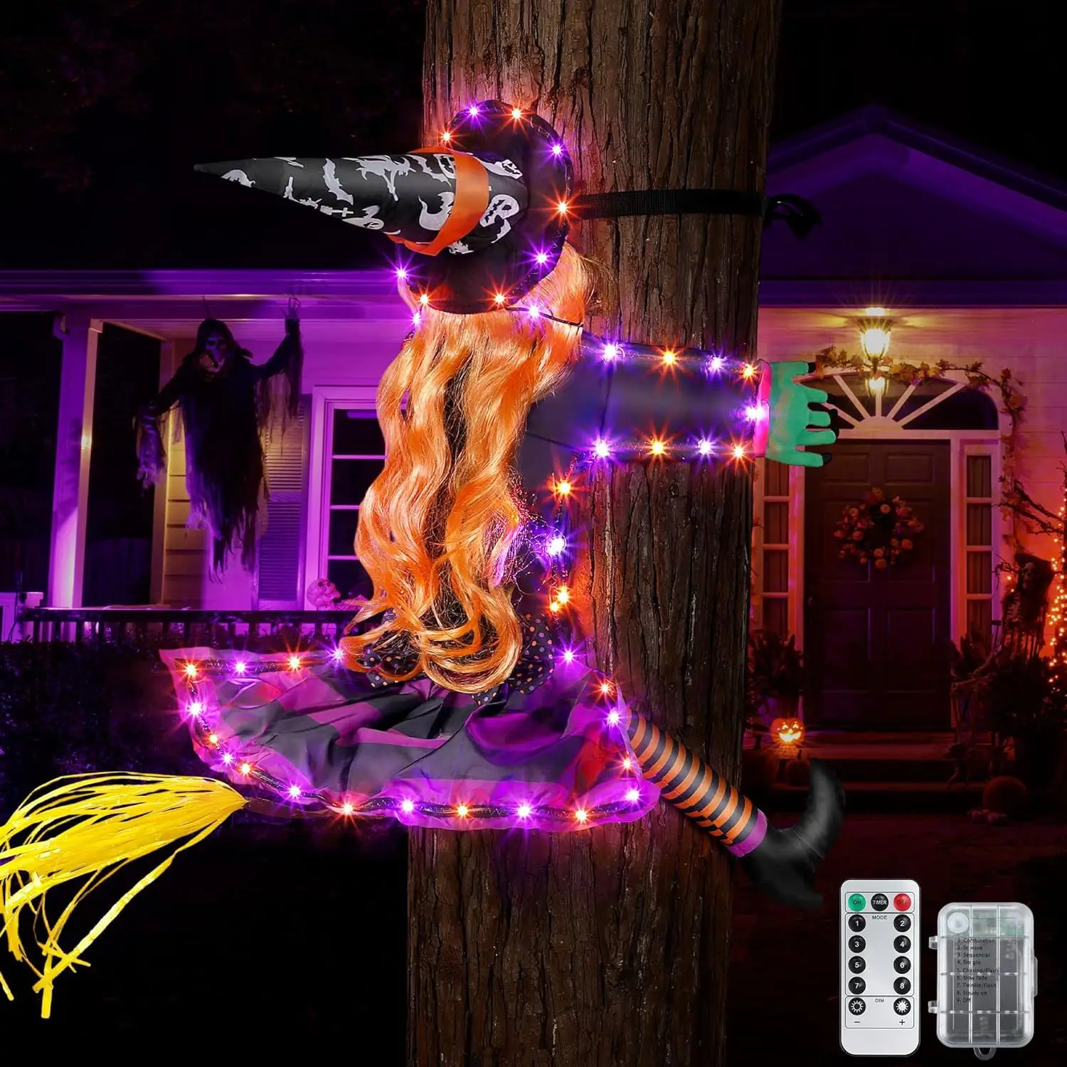 

Halloween Decoration Witch LED Lights Glow Witch Hugs Tree Outdoor Yard Halloween Light Up Hanging Luminous Party Decorations